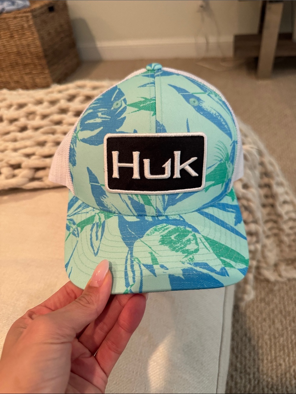 Huk women’s Tropical Print Trucker Hat in Aqua and Teal